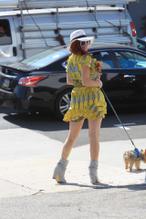 Phoebe PriceSexy in Phoebe Price shopping with her dog in Hollywood wearing a tiny yellow dress showing off her famous cleavage