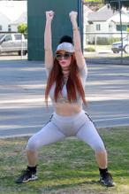 Phoebe PriceSexy in Phoebe Price Sexy Stretching Before Hitting Tennis Court in Los Angeles