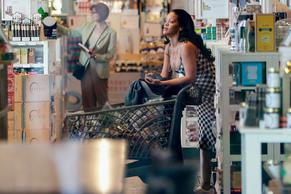 RihannaSexy in Rihanna Sexy pushing a grocery cart around Eataly in Westfield Mall with her friend