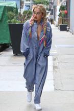 Rita OraSexy in Rita Ora Braless  in A Jumpsuit While Out New York City 