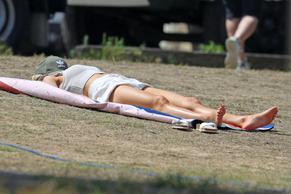 Sam FrostSexy in Sam Frost having a sun bath in Palm Beach after rumored split from Dave Bashford in Sydney