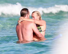Sarah Connor And Florian Fischer enjoying a passionate clinch as they take a dip in the ocean in Mallorca