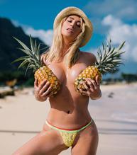 SARAUNDERWOODTOPLESSCOVERINGHERPERFECTTITSWITHPINEAPPLES - NUDE STORY