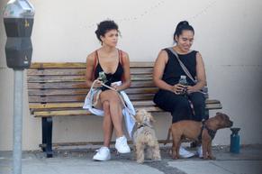 Susan Kelechi WatsonSexy in Kelechi Watson stops for a fresh juice drink while walking her dog with a friend in West Hollywood