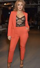 Tallia Storm  Braless in A See-through Black Lingerie at the LFW Paul Costelloe Show in London 