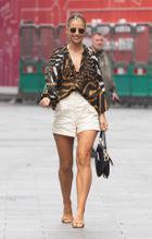 Vogue WilliamsSexy in Vogue Williams Looks Sexy In Tiger Print Blouse And Shorts at Heart Radio In London